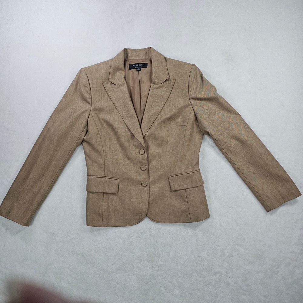 Anne Klein Blazer Womens 10 Brown Excellent 3-Button Wool Blend SE791S025